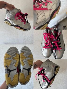 Jordan Silver Sneakers with Hot Pink and Black Accents